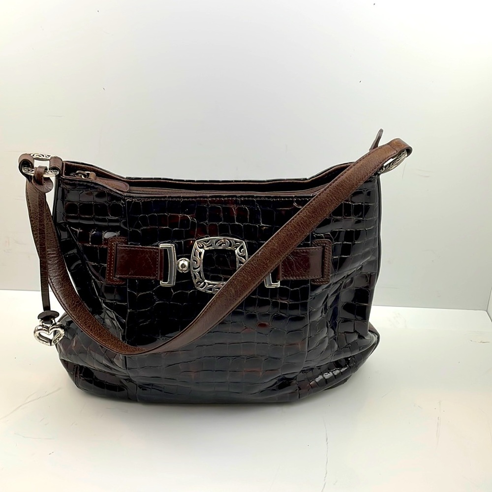 Brighton Patent Crocodile Vintage Croc Embossed Purse Brown Leather Shoulder Bag
